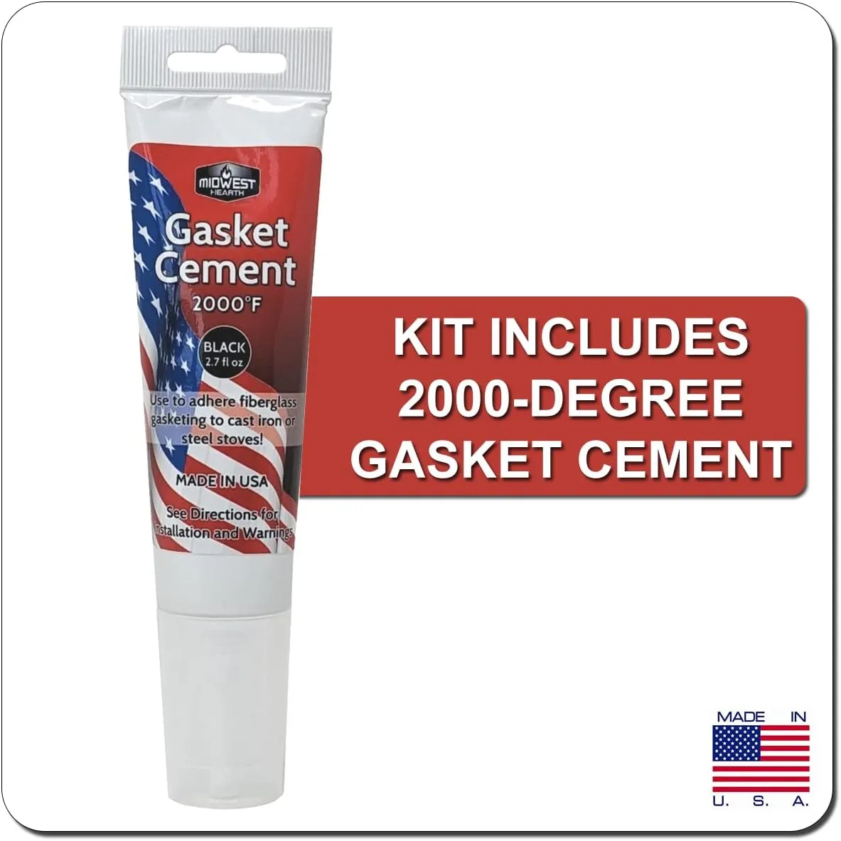 Midwest Hearth Wood Stove Replacement Gasket Kit for Woodburning Stoves - Graphite Impregnated Fiberglass Gaskets and Adhesive (7/8" x 84" Rope)