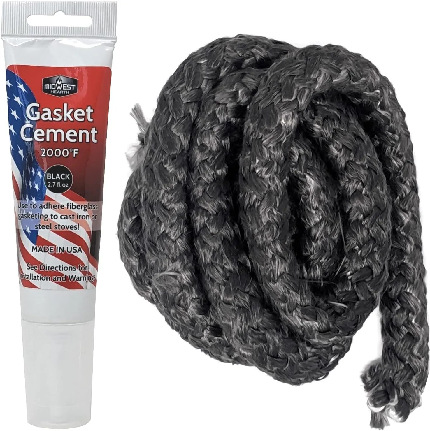 Midwest Hearth Wood Stove Replacement Gasket Kit for Woodburning Stoves - Graphite Impregnated Fiberglass Gaskets and Adhesive (7/8" x 84" Rope)