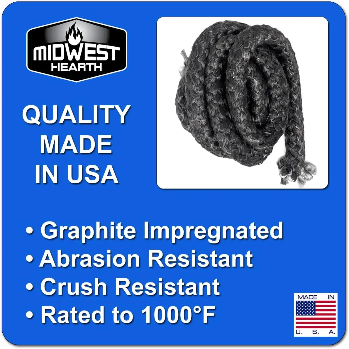 Midwest Hearth Wood Stove Replacement Gasket Kit for Woodburning Stoves - Graphite Impregnated Fiberglass Gaskets and Adhesive (7/8" x 84" Rope)