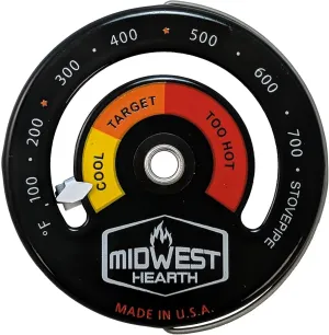 Midwest Hearth Wood Stove Thermometer - Magnetic Chimney Pipe Meter (Made in USA)