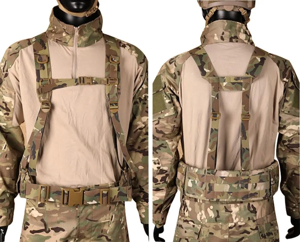 Military Waist Belt Multi-Purpose Molle Padded Patrol Belt with H Harness Suspenders Outdoor Sports Equipment