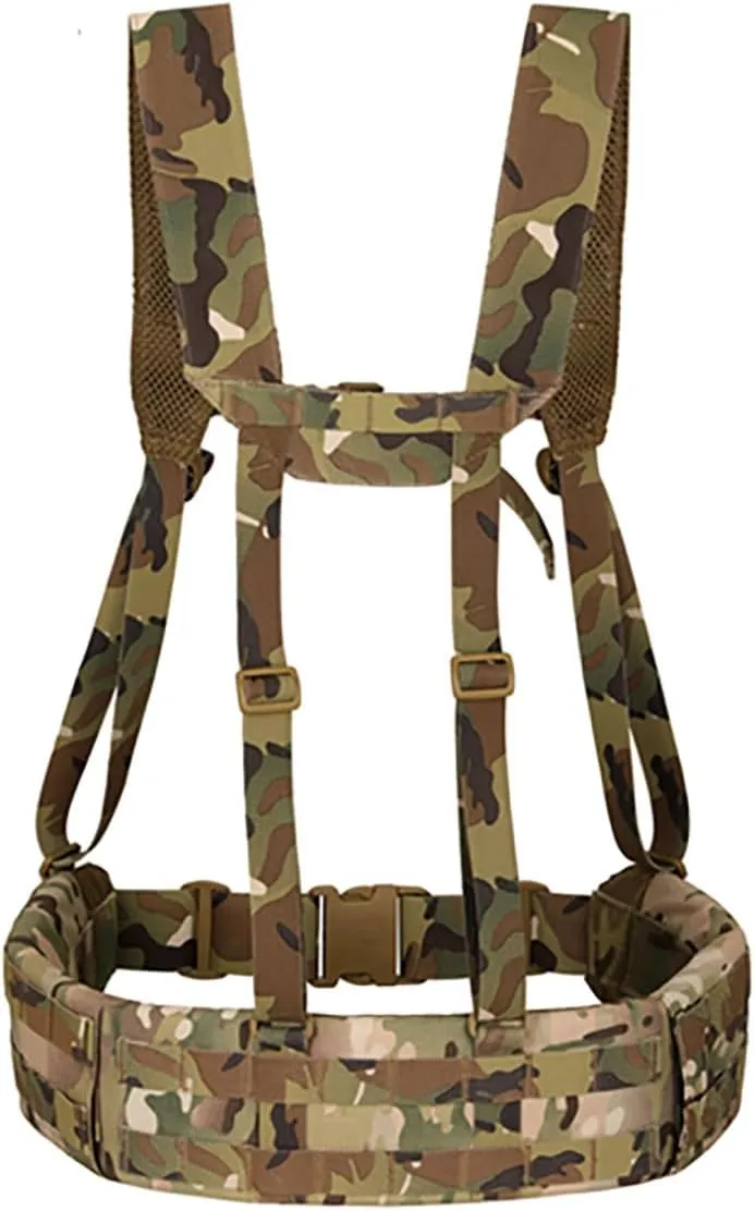 Military Waist Belt Multi-Purpose Molle Padded Patrol Belt with H Harness Suspenders Outdoor Sports Equipment