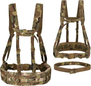 Military Waist Belt Multi-Purpose Molle Padded Patrol Belt with H Harness Suspenders Outdoor Sports Equipment