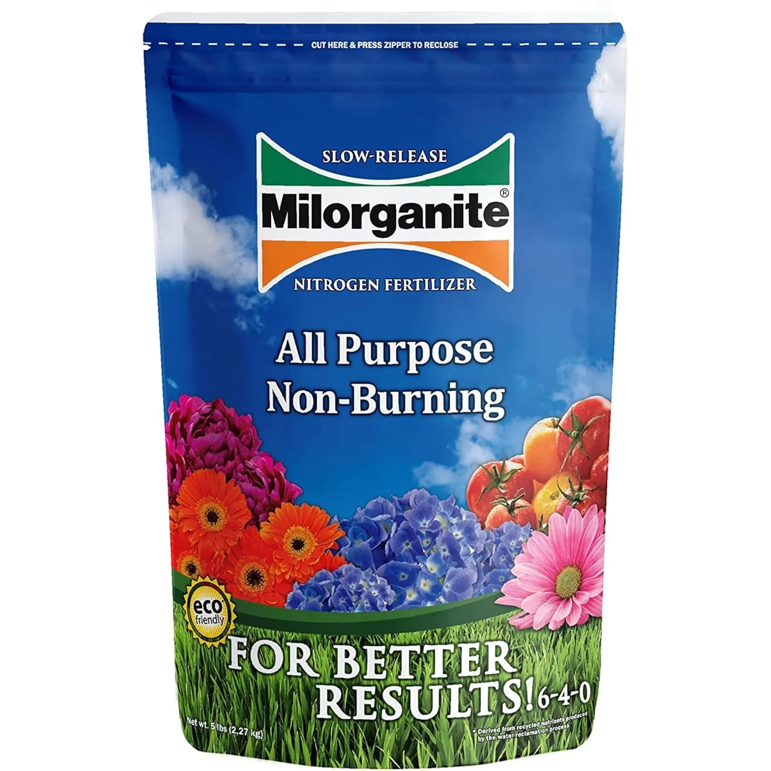 Milorganite All-Purpose Eco-Friendly Slow-Release Nitrogen 6-4-0 Fertilizer, 5 Pound Bag - for Lawns, Flowers and Gardens