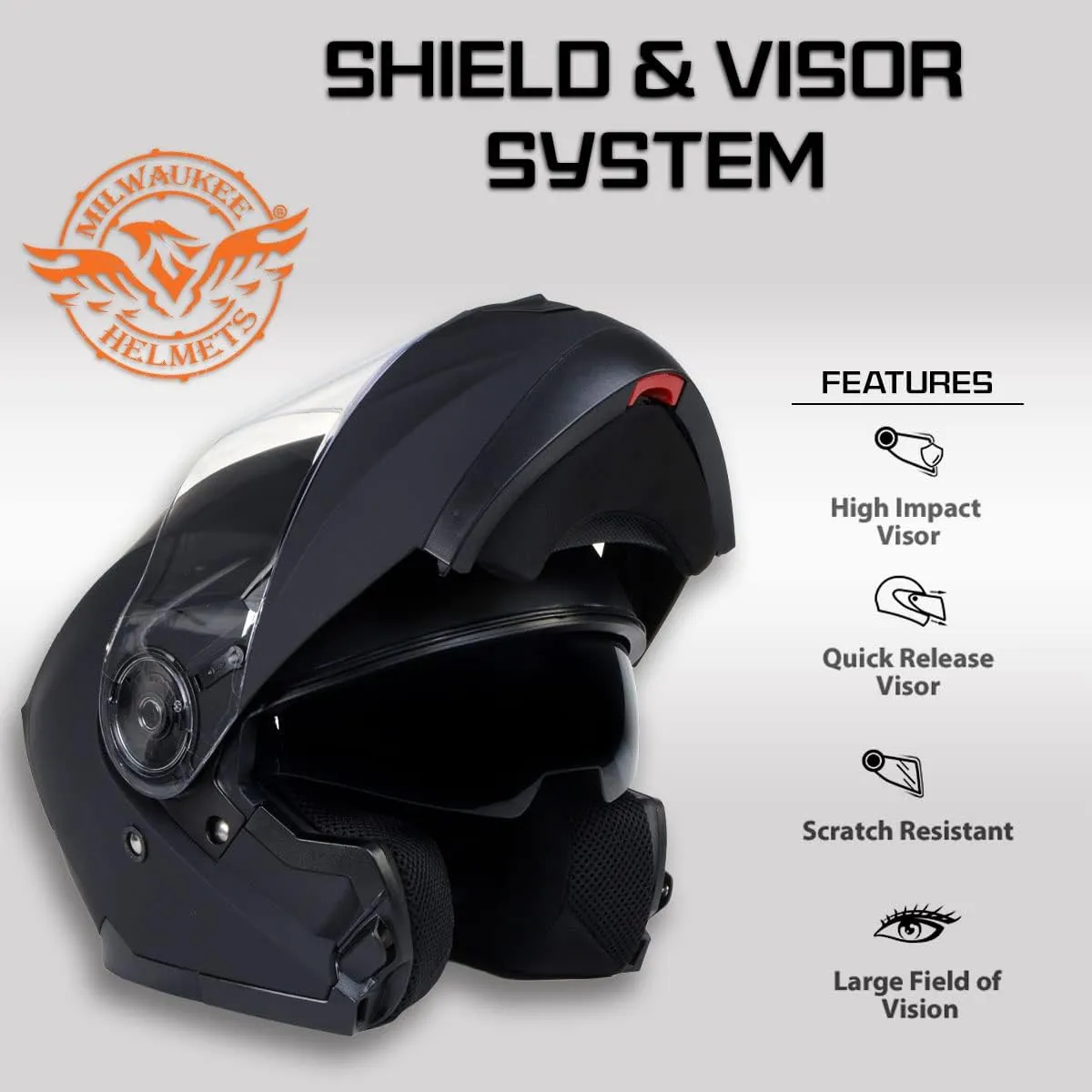 Milwaukee Helmets Breeze Flat Black Advanced Motorcycle Modular Helmet w/Drop Down Visor DOT Approved MPH9814DOT - Medium