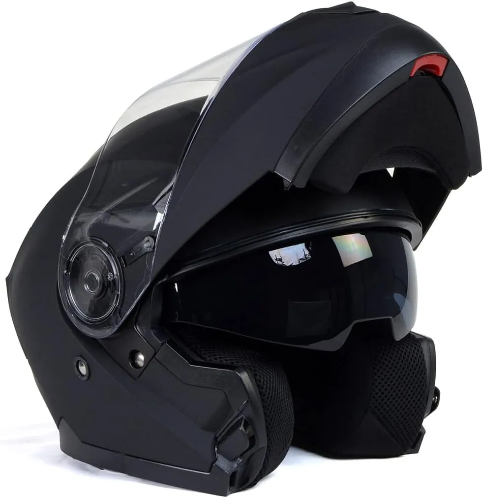 Milwaukee Helmets Breeze Flat Black Advanced Motorcycle Modular Helmet w/Drop Down Visor DOT Approved MPH9814DOT - Medium