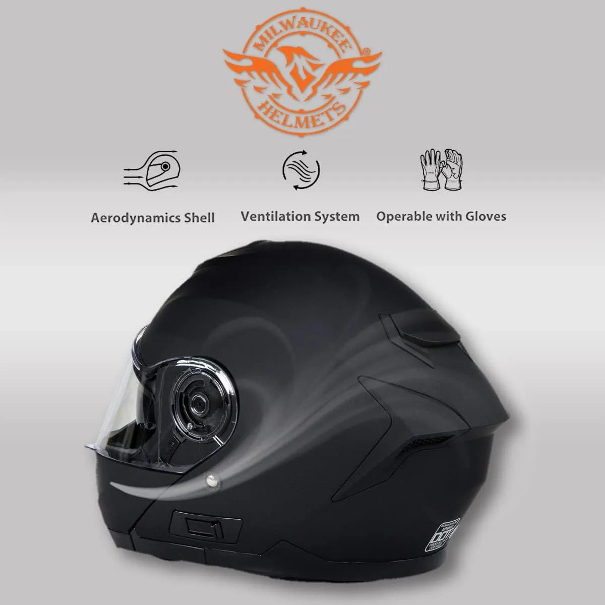 Milwaukee Helmets Breeze Flat Black Advanced Motorcycle Modular Helmet w/Drop Down Visor DOT Approved MPH9814DOT - Medium