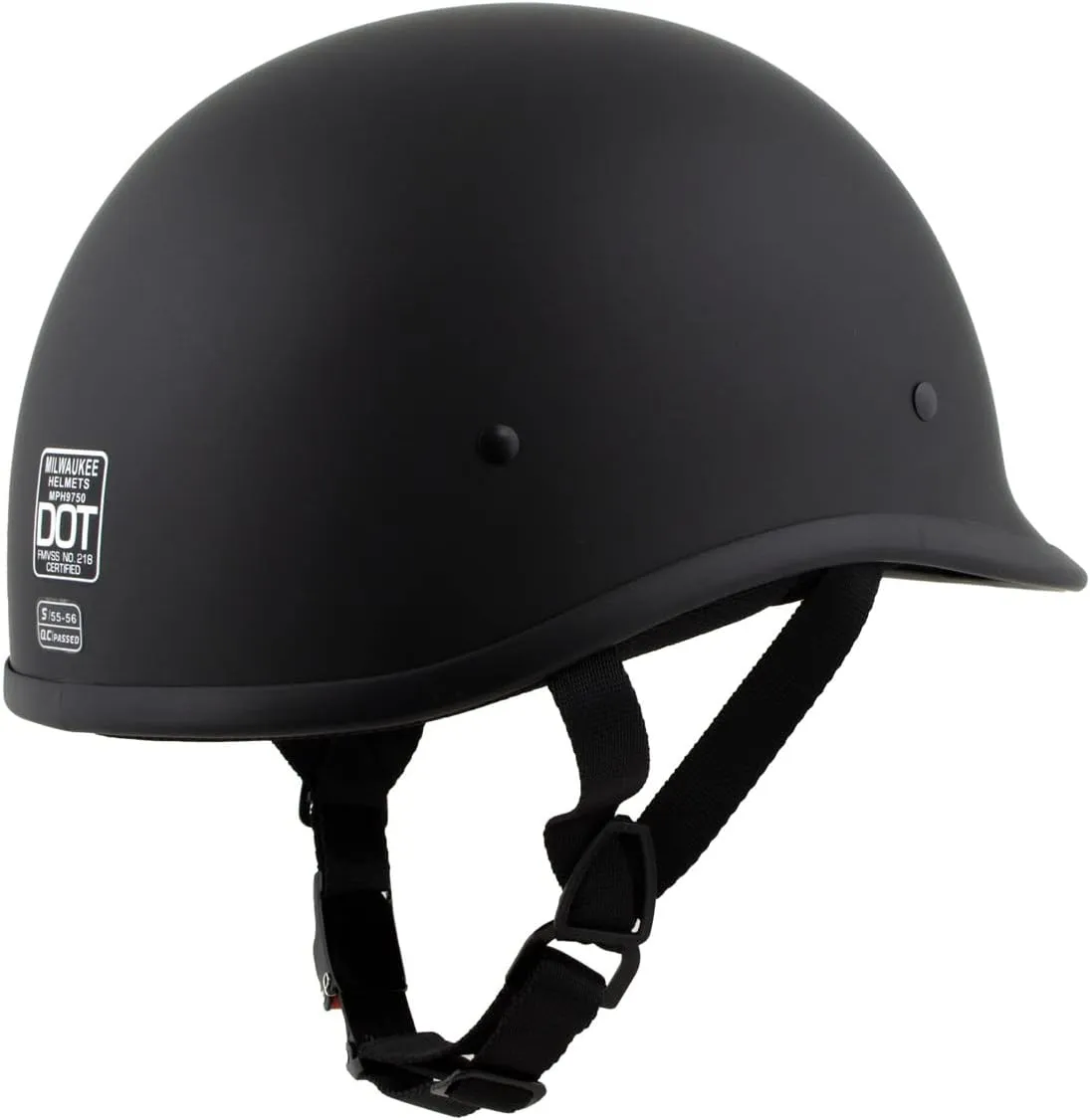 Milwaukee Helmets Polo Style Matte Black Motorcycle Half Face Helmet DOT Approved MPH9750DOT - Large