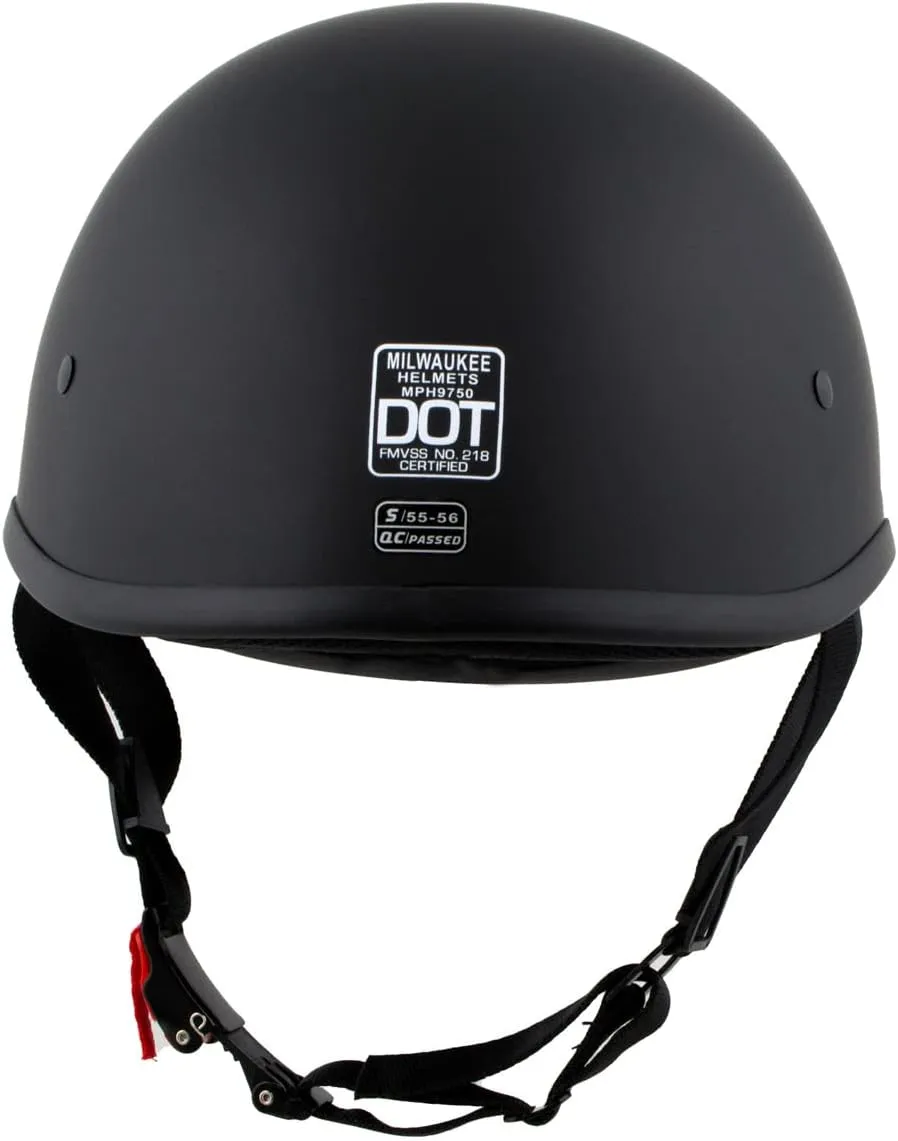Milwaukee Helmets Polo Style Matte Black Motorcycle Half Face Helmet DOT Approved MPH9750DOT - Large