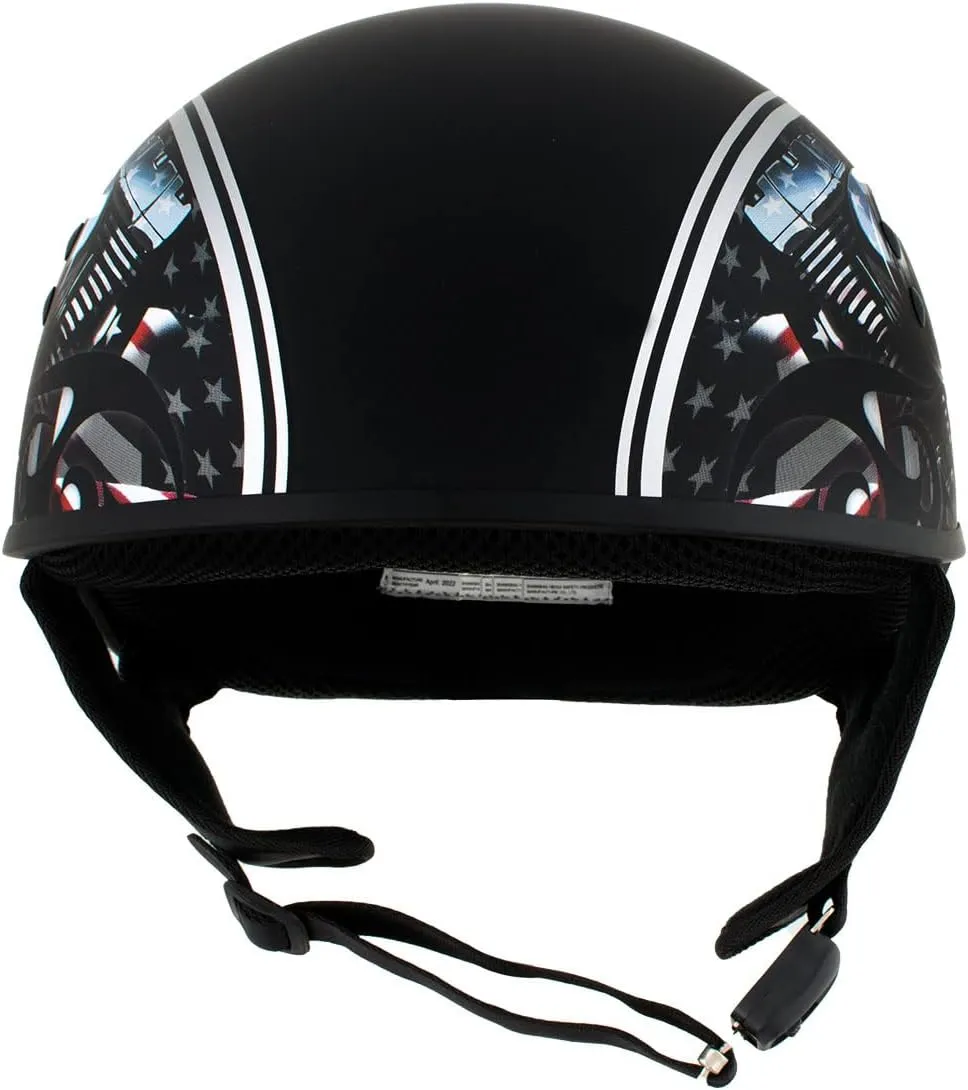 Milwaukee Leather Hot Leathers HLD1023 'V-Twin Eagle' Flat Black Motorcycle DOT Skull Cap Half Helmet for Men and Women Biker - Large