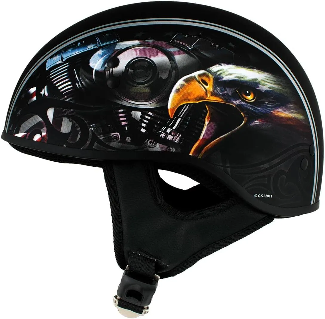 Milwaukee Leather Hot Leathers HLD1023 'V-Twin Eagle' Flat Black Motorcycle DOT Skull Cap Half Helmet for Men and Women Biker - Large