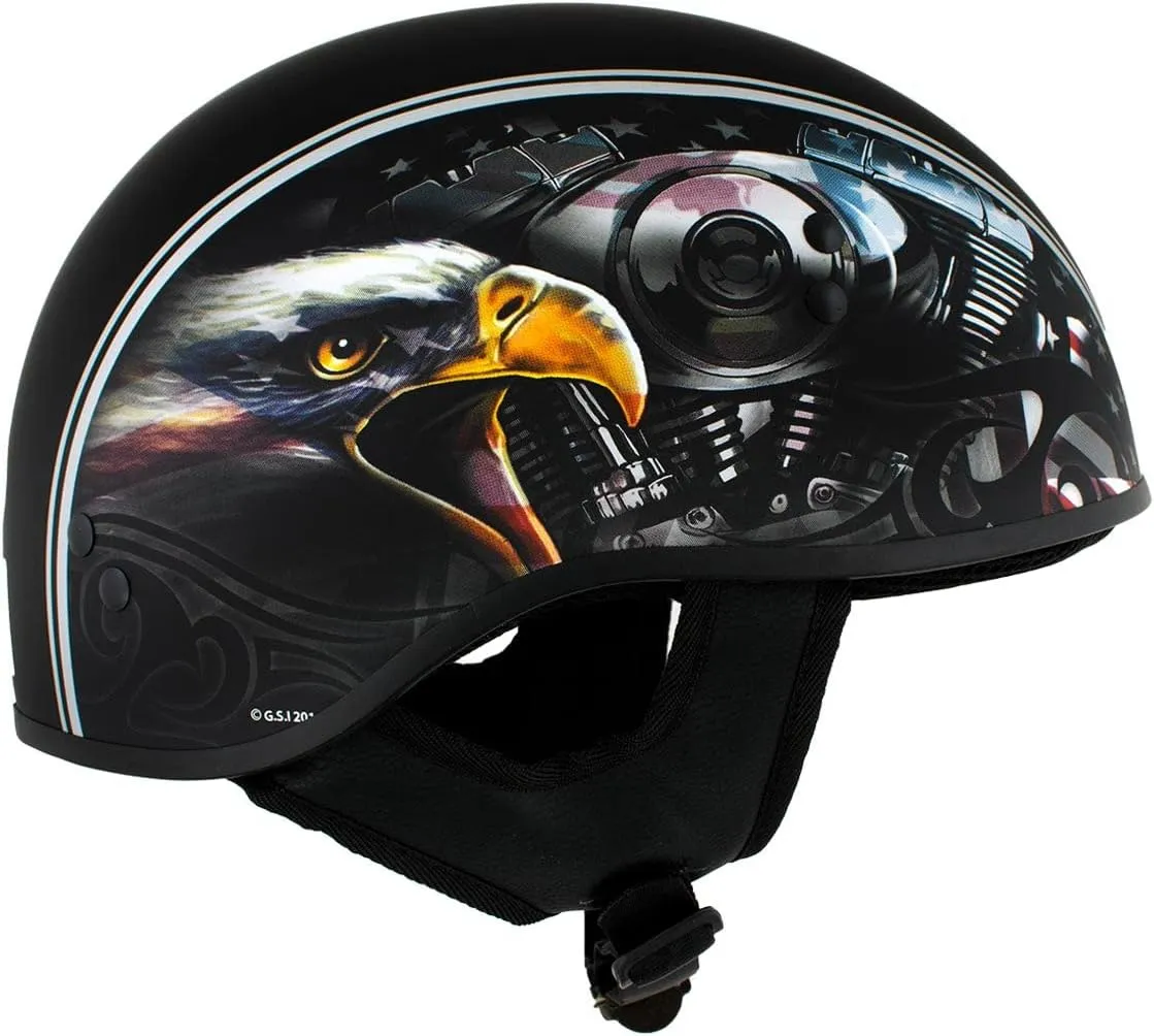 Milwaukee Leather Hot Leathers HLD1023 'V-Twin Eagle' Flat Black Motorcycle DOT Skull Cap Half Helmet for Men and Women Biker - Large