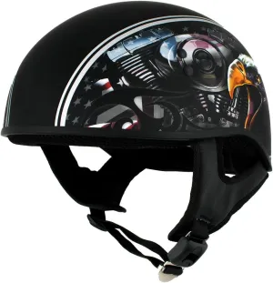 Milwaukee Leather Hot Leathers HLD1023 'V-Twin Eagle' Flat Black Motorcycle DOT Skull Cap Half Helmet for Men and Women Biker - Large