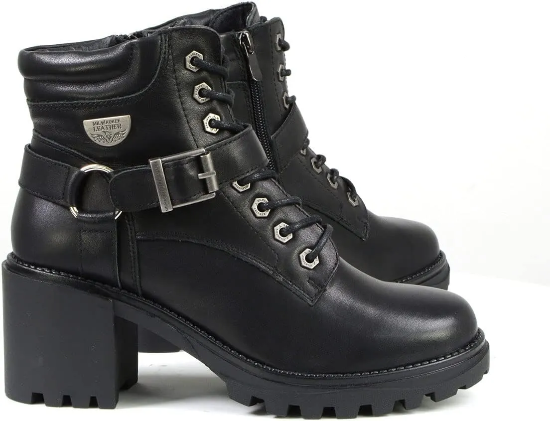 Milwaukee Leather MBL9316 Women's Black Leather Lace-Up Motorcycle Biker Riding Boot with Harness Ring - 6