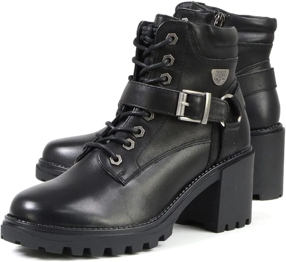 Milwaukee Leather MBL9316 Women's Black Leather Lace-Up Motorcycle Biker Riding Boot with Harness Ring - 6