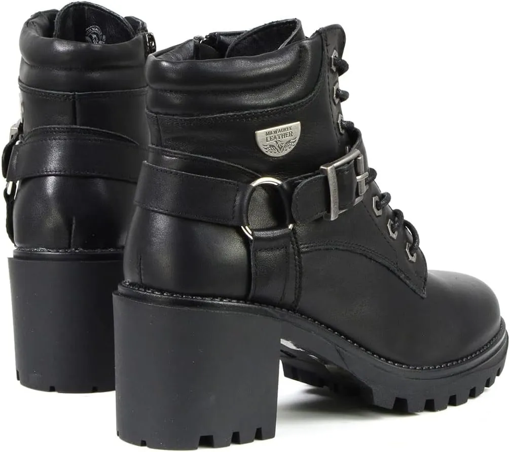 Milwaukee Leather MBL9316 Women's Black Leather Lace-Up Motorcycle Biker Riding Boot with Harness Ring - 6