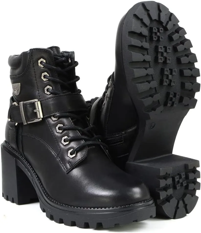 Milwaukee Leather MBL9316 Women's Black Leather Lace-Up Motorcycle Biker Riding Boot with Harness Ring - 6