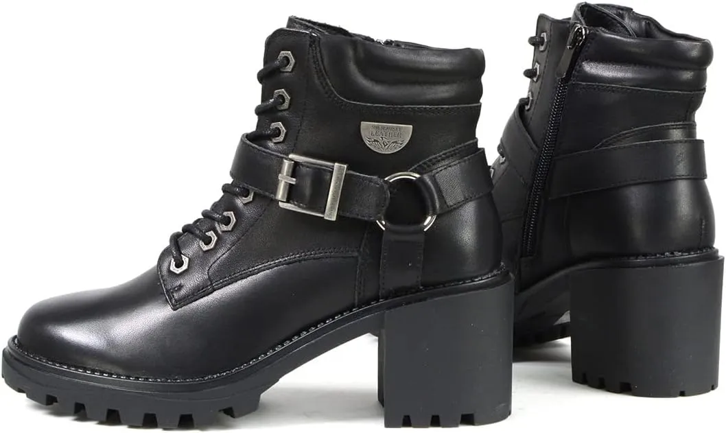 Milwaukee Leather MBL9316 Women's Black Leather Lace-Up Motorcycle Biker Riding Boot with Harness Ring - 6