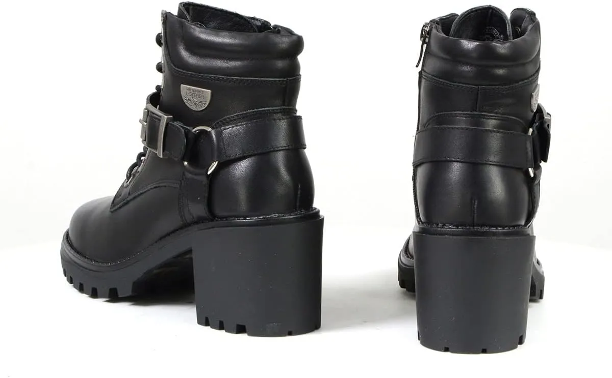 Milwaukee Leather MBL9316 Women's Black Leather Lace-Up Motorcycle Biker Riding Boot with Harness Ring - 6