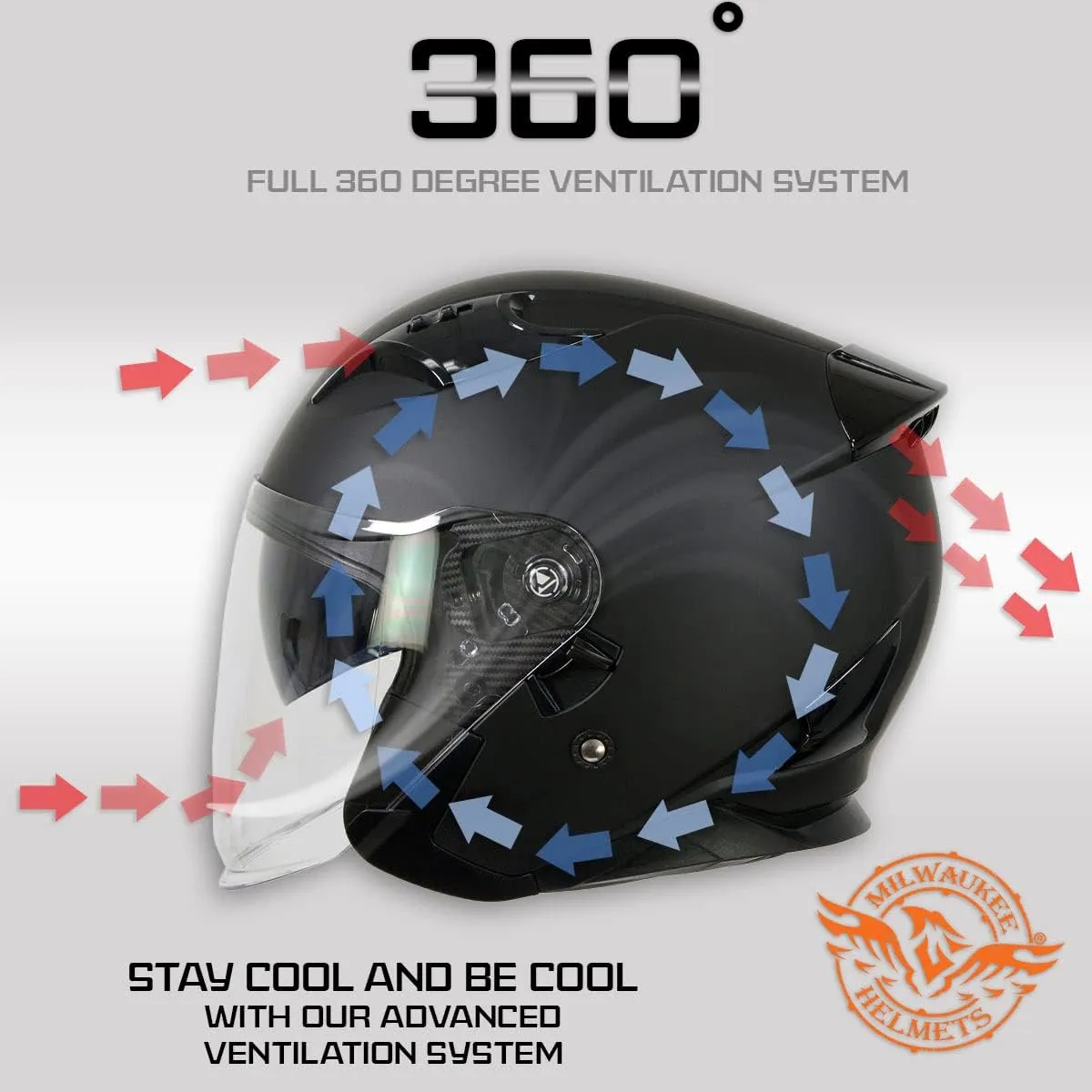 Milwaukee Performance Helmets MPH9805DOT Shift Open Face 3/4 Matte Black Helmet Biker w/Drop Down Visor - X-Large