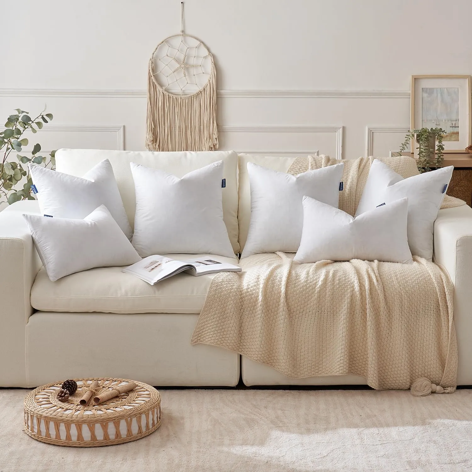 MIULEE Goose Feather Down Bed Pillows with 100% Cotton Cover, Queen Size Set of 2 Soft Fluffy Decorative Bed Sleeping Hotel Collection Pillows for Back,Side Sleepers White