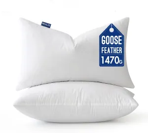 MIULEE Goose Feather Down Bed Pillows with 100% Cotton Cover, Queen Size Set of 2 Soft Fluffy Decorative Bed Sleeping Hotel Collection Pillows for Back,Side Sleepers White