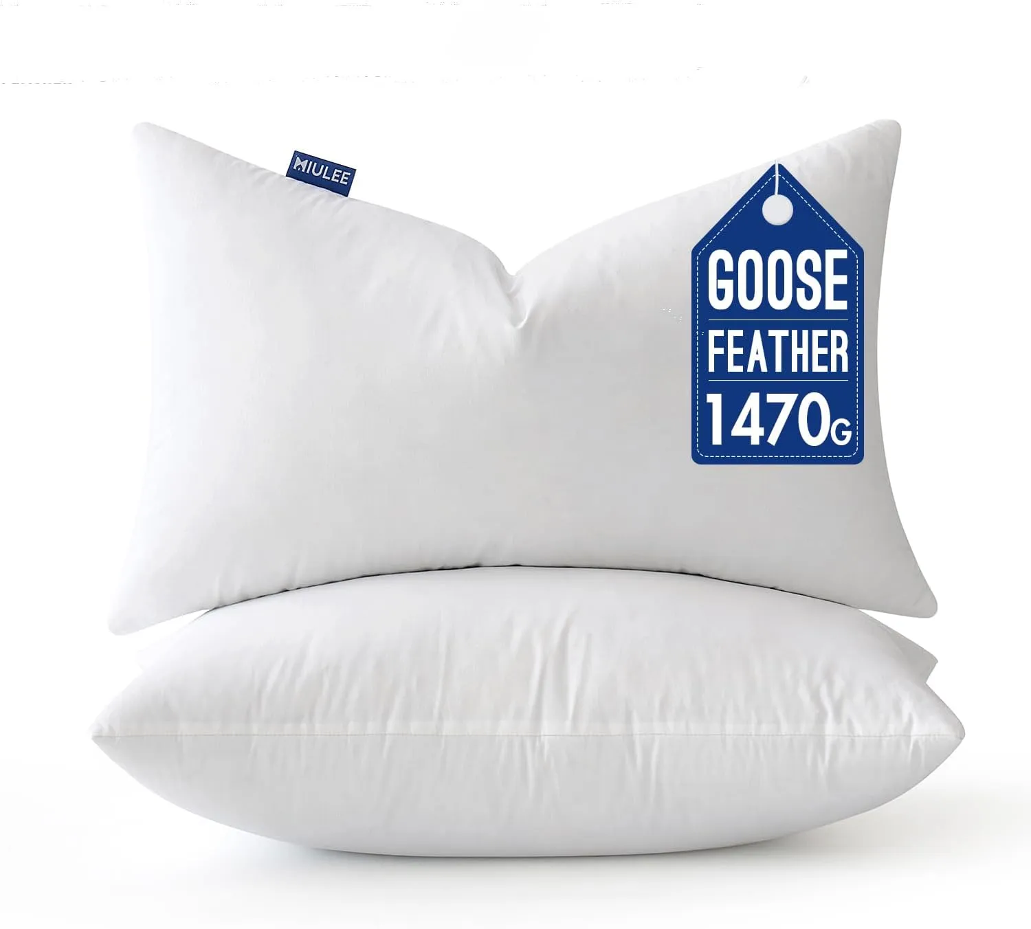 MIULEE Goose Feather Down Bed Pillows with 100% Cotton Cover, Queen Size Set of 2 Soft Fluffy Decorative Bed Sleeping Hotel Collection Pillows for Back,Side Sleepers White