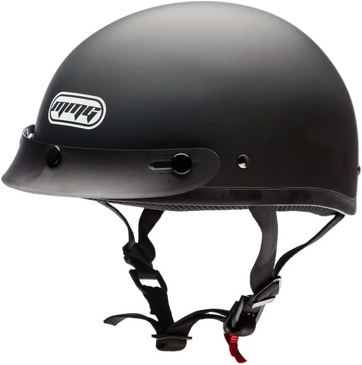 MMG Half Open Face Helmet Motorcycle Cruiser Classic DOT - Goggles Included. (Matte Black, M)