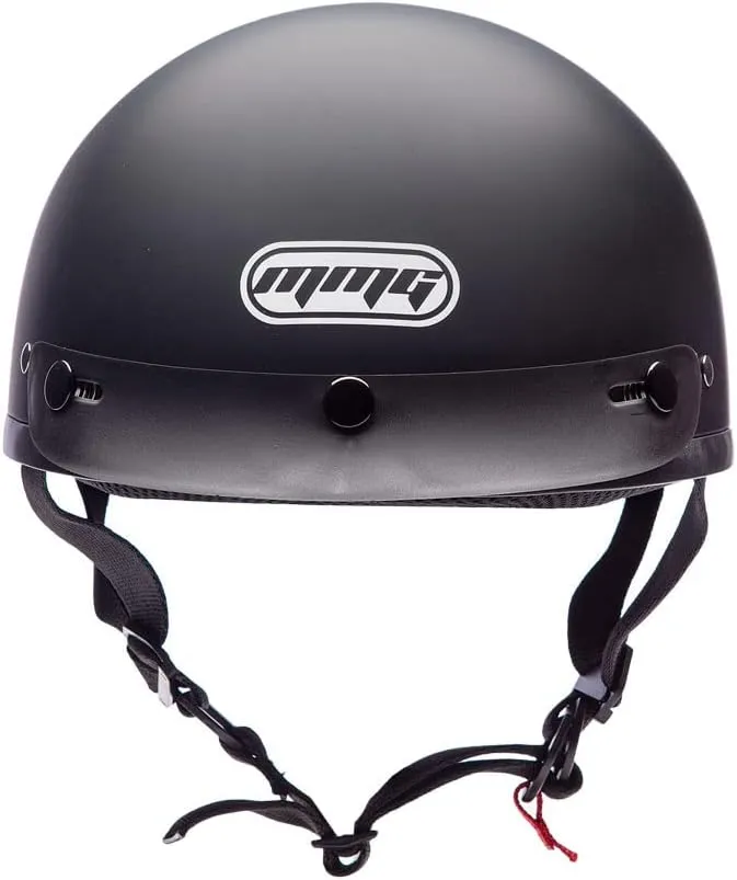 MMG Half Open Face Helmet Motorcycle Cruiser Classic DOT - Goggles Included. (Matte Black, M)