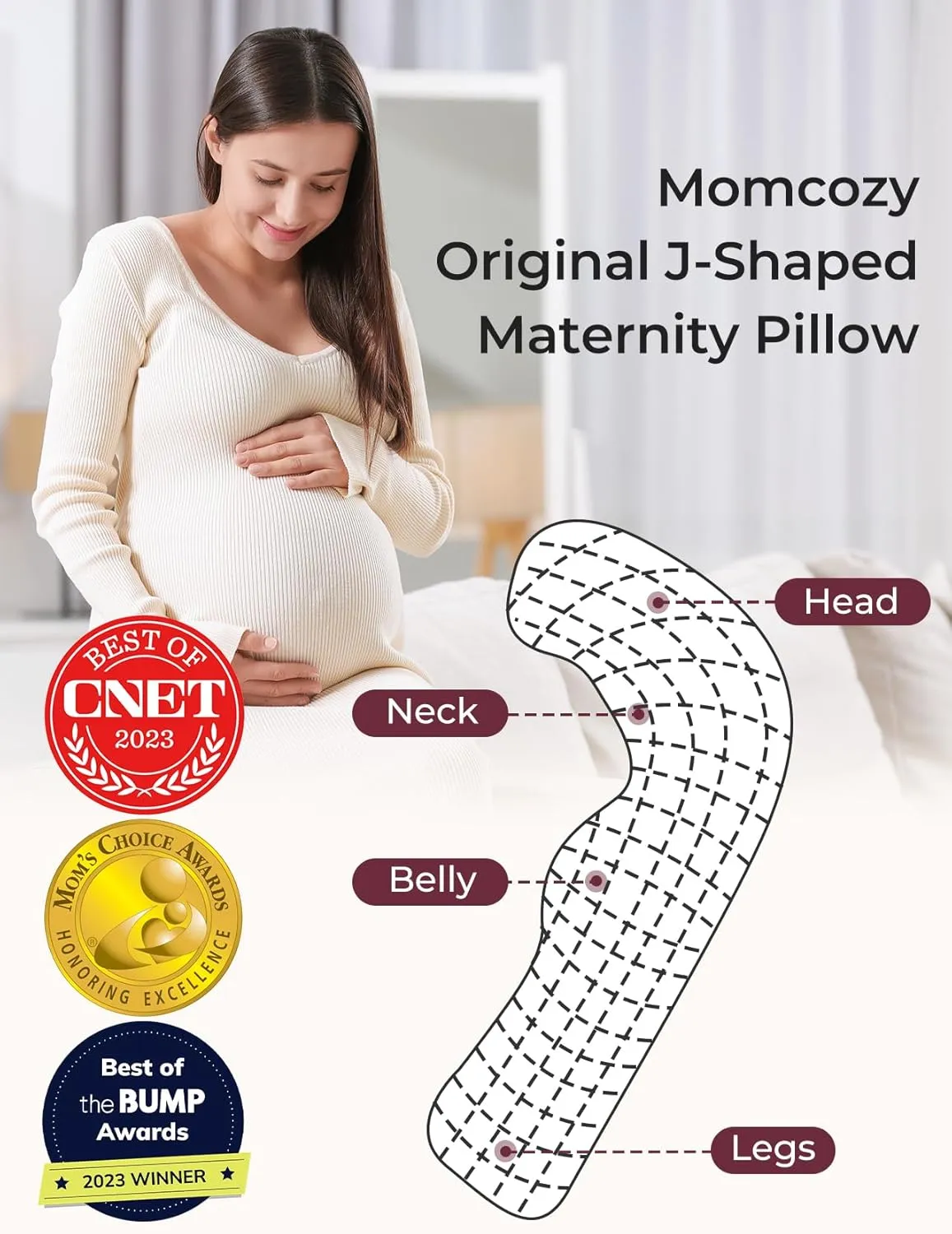 Momcozy J-Shaped Pregnancy Pillow for Sleeping with Cooling Cover – Maternity Body Pillow for Pregnant Women, Side Sleeper Support for Belly, Hip & Leg, Deep Grey