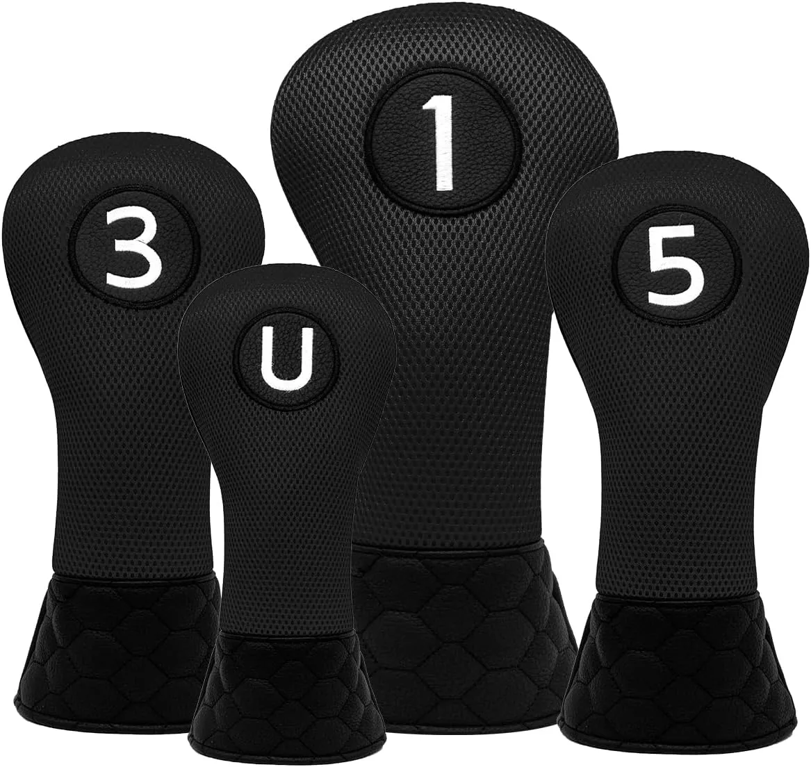 Montela Golf Club Head Covers,Driver Cover Fairway Wood Headcover Hybrid Cover Mesh 3 Wood Headcover Golf Head Covers Set for Odyssey Scotty Cameron（1、3、5、UT） Black