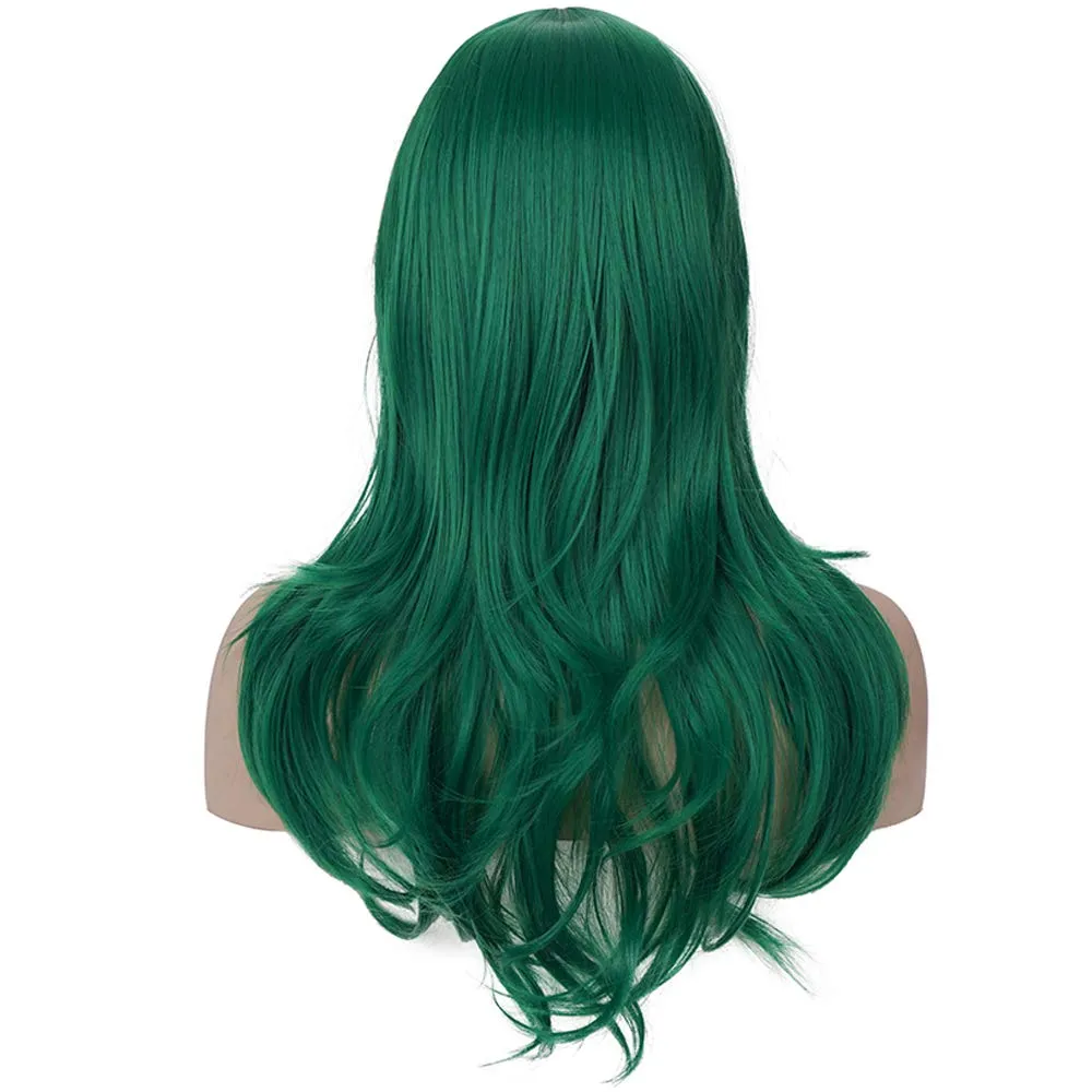 morvally 23 inches Long Wig Big Wavy Heat Resistant Synthetic Straight Hair with Bangs for Cosplay Costume Halloween Party (Green)