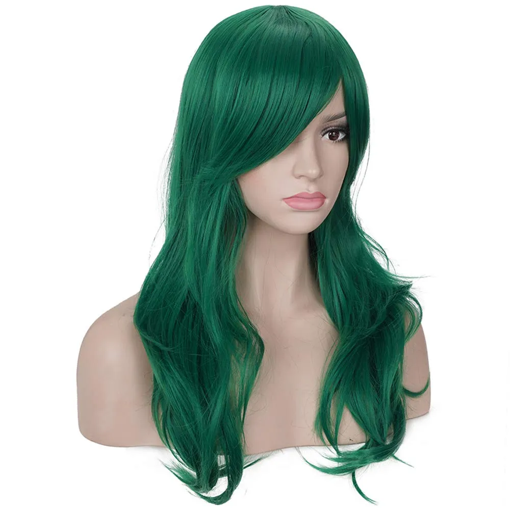 morvally 23 inches Long Wig Big Wavy Heat Resistant Synthetic Straight Hair with Bangs for Cosplay Costume Halloween Party (Green)
