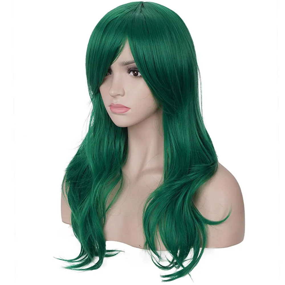 morvally 23 inches Long Wig Big Wavy Heat Resistant Synthetic Straight Hair with Bangs for Cosplay Costume Halloween Party (Green)