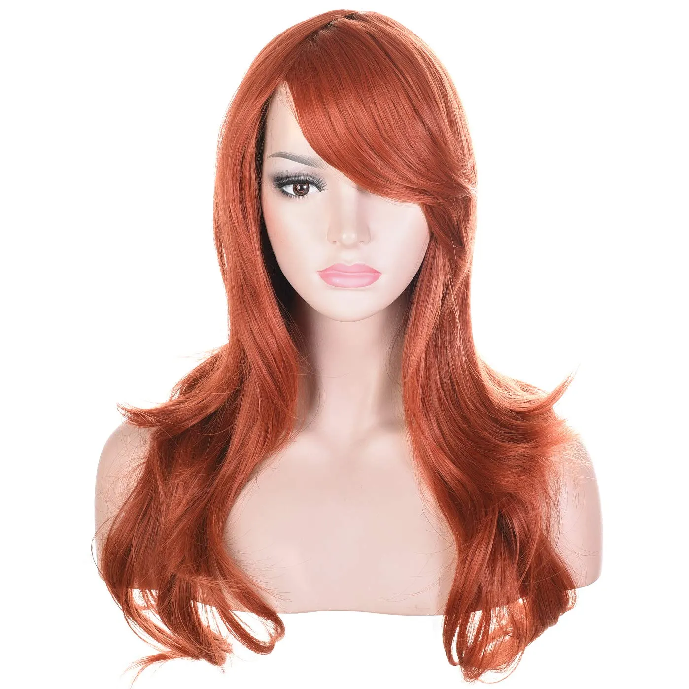 morvally 23" Long Wig Big Wavy Heat Resistant Synthetic Straight Hair with Bangs for Cosplay Costume Halloween Party (Auburn)