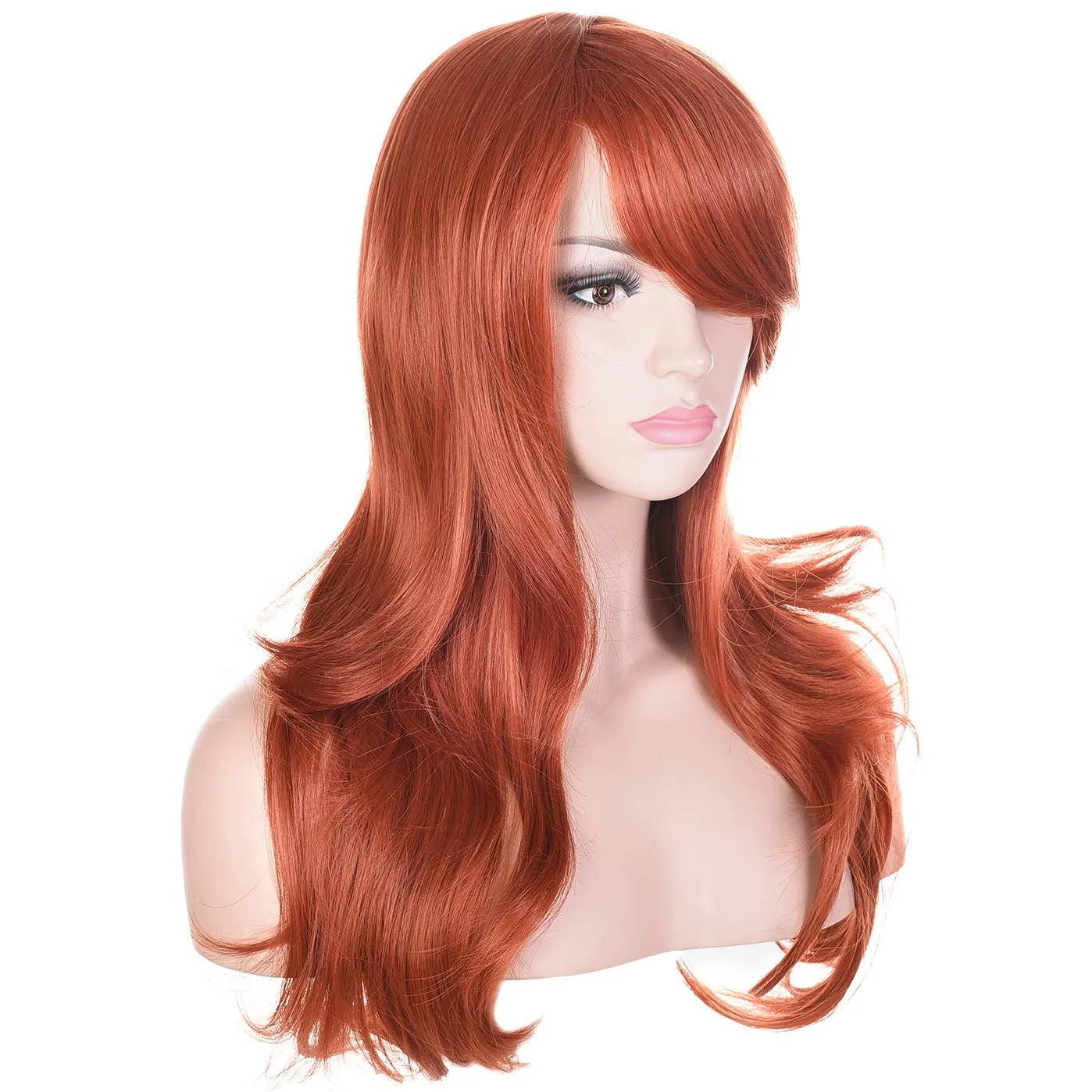 morvally 23" Long Wig Big Wavy Heat Resistant Synthetic Straight Hair with Bangs for Cosplay Costume Halloween Party (Auburn)