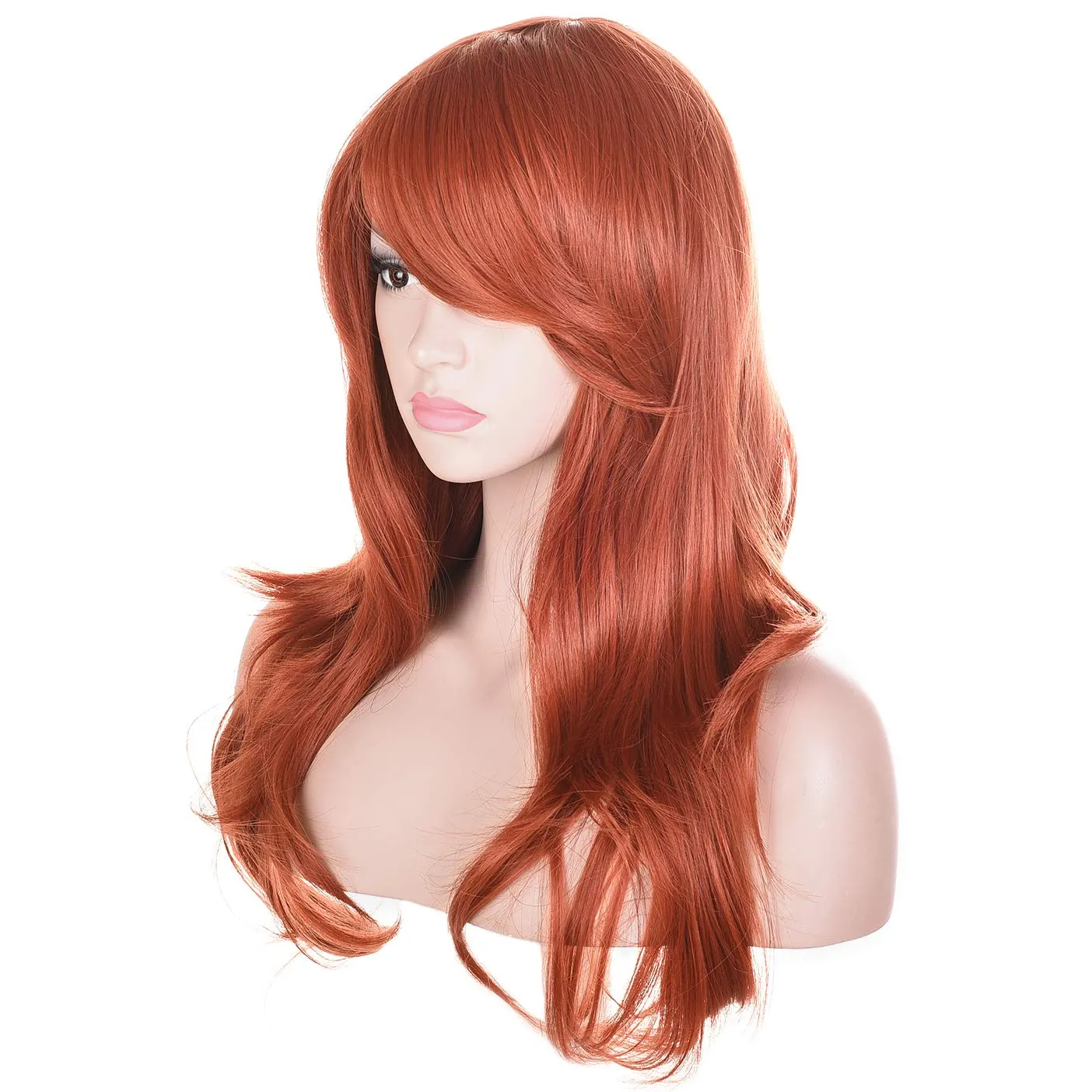 morvally 23" Long Wig Big Wavy Heat Resistant Synthetic Straight Hair with Bangs for Cosplay Costume Halloween Party (Auburn)