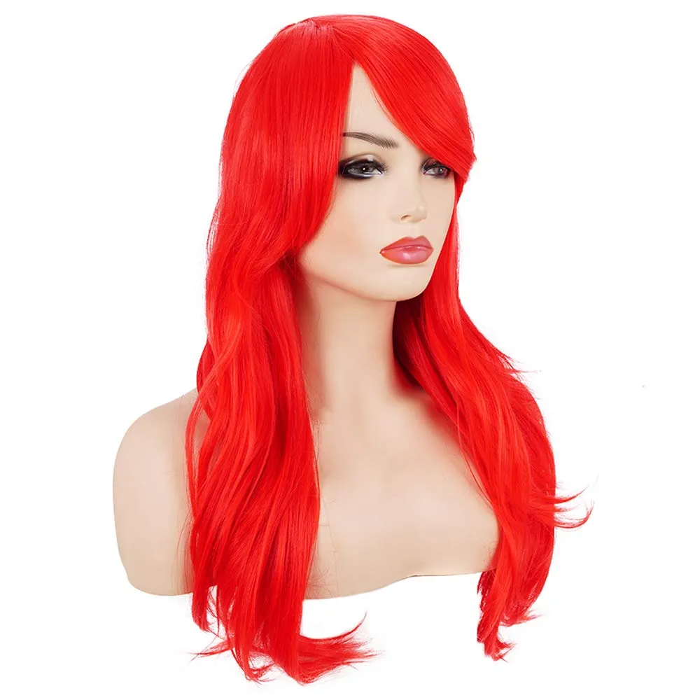morvally 23" Long Wig Big Wavy Heat Resistant Synthetic Straight Hair with Bangs for Cosplay Costume Halloween Party (Red)