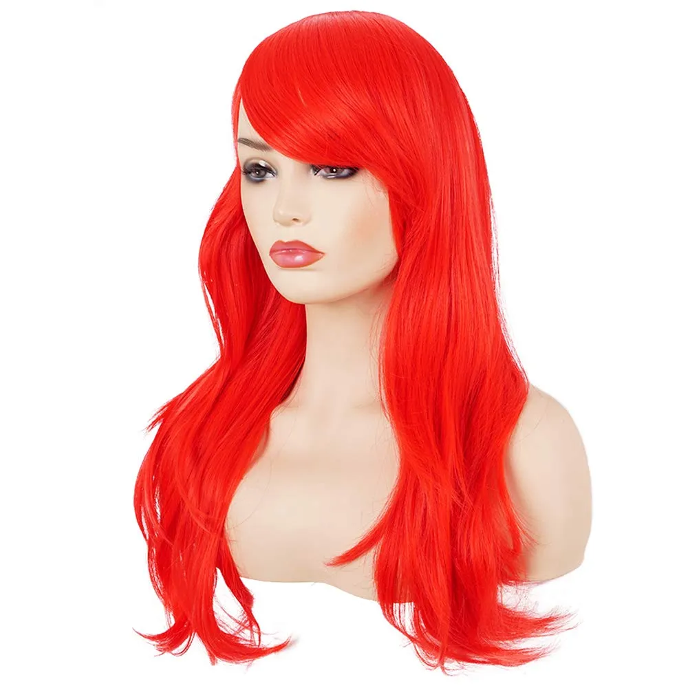 morvally 23" Long Wig Big Wavy Heat Resistant Synthetic Straight Hair with Bangs for Cosplay Costume Halloween Party (Red)