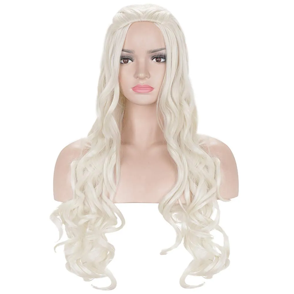 morvally Daenerys Dragon Queen Cosplay Wig for Khaleesi Long Curly Wavy Braids Hair Wigs for Women Costume Halloween Party(Light Blonde)
