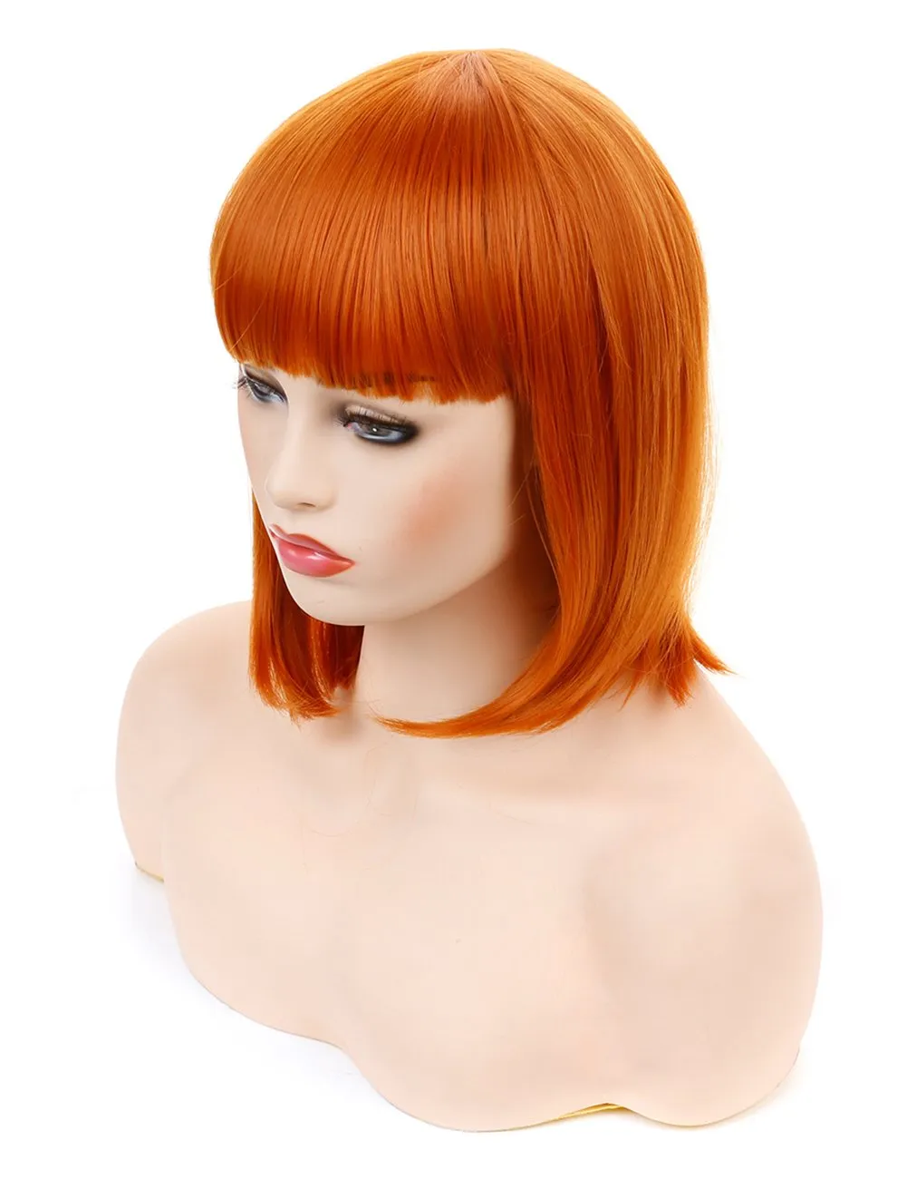 morvally Short Straight Neat Bangs Bob Wigs Natural Looking Synthetic Hair Wig for Cosplay Costume Halloween (12 inches 2735# Orange)