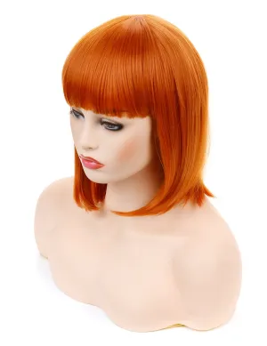 morvally Short Straight Neat Bangs Bob Wigs Natural Looking Synthetic Hair Wig for Cosplay Costume Halloween (12 inches 2735# Orange)