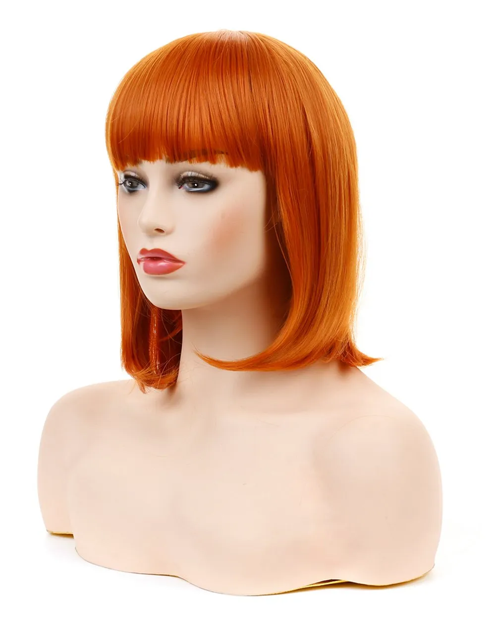 morvally Short Straight Neat Bangs Bob Wigs Natural Looking Synthetic Hair Wig for Cosplay Costume Halloween (12 inches 2735# Orange)