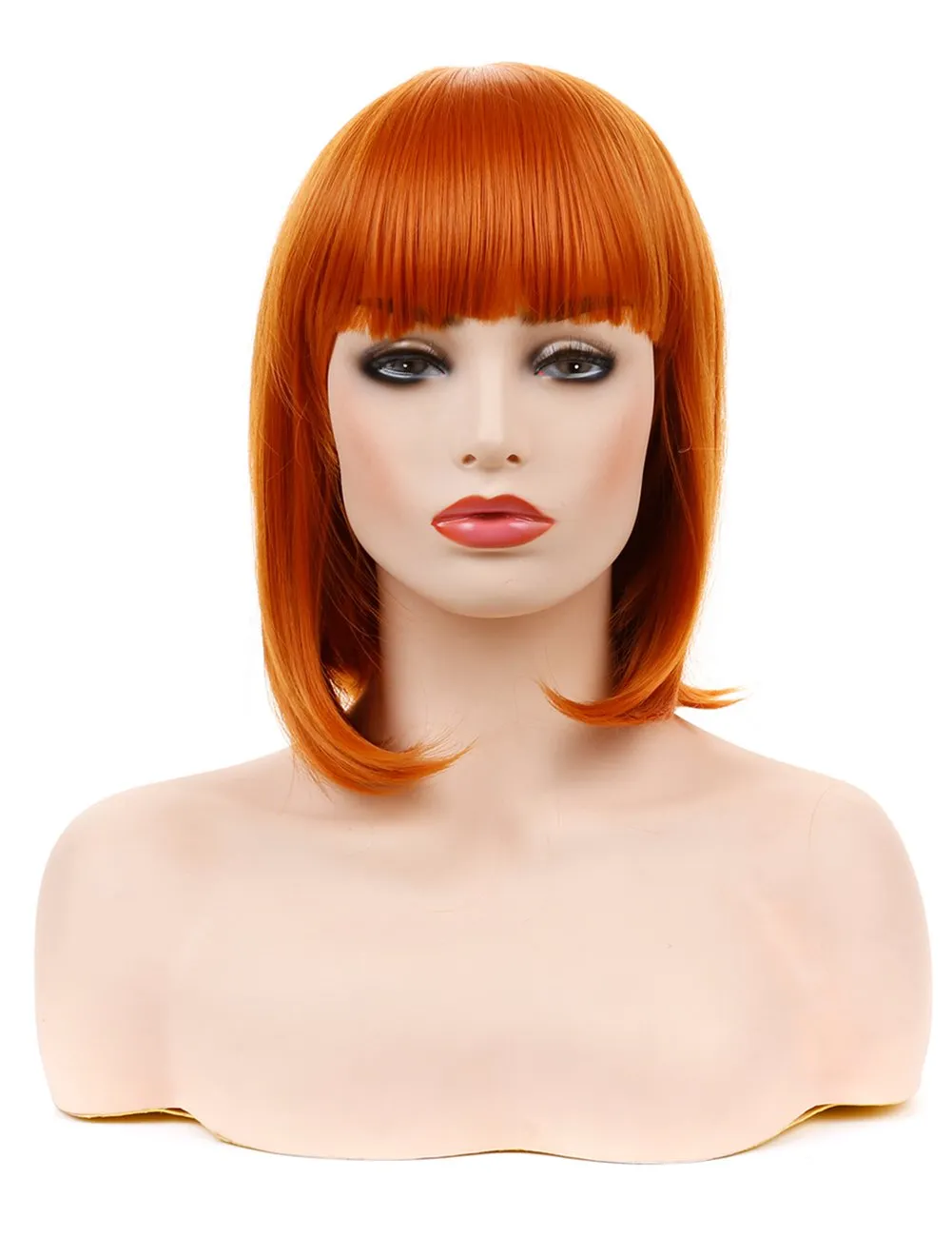 morvally Short Straight Neat Bangs Bob Wigs Natural Looking Synthetic Hair Wig for Cosplay Costume Halloween (12 inches 2735# Orange)