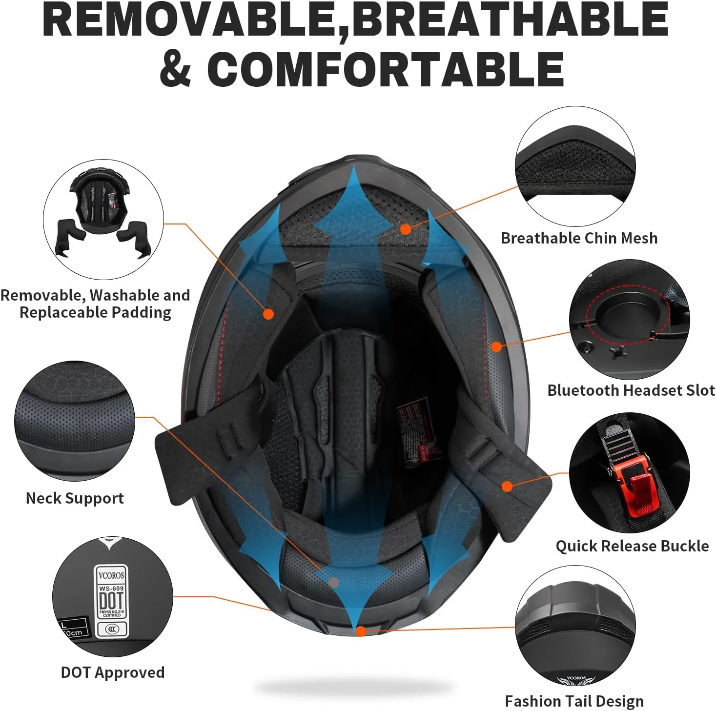 Motorcycle Full Face Helmet for Unisex-Adults DOT Approved WS-609 Motorbike Street Bike Racing Helmets