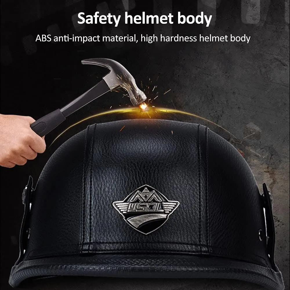 Motorcycle German Leather Half Face Helmet,100% DOT /ECE Approved Cap Half Shell Helmet Goggles Retro Open-Face Helmet with Adjustable Quick Release Buckle for Cruiser