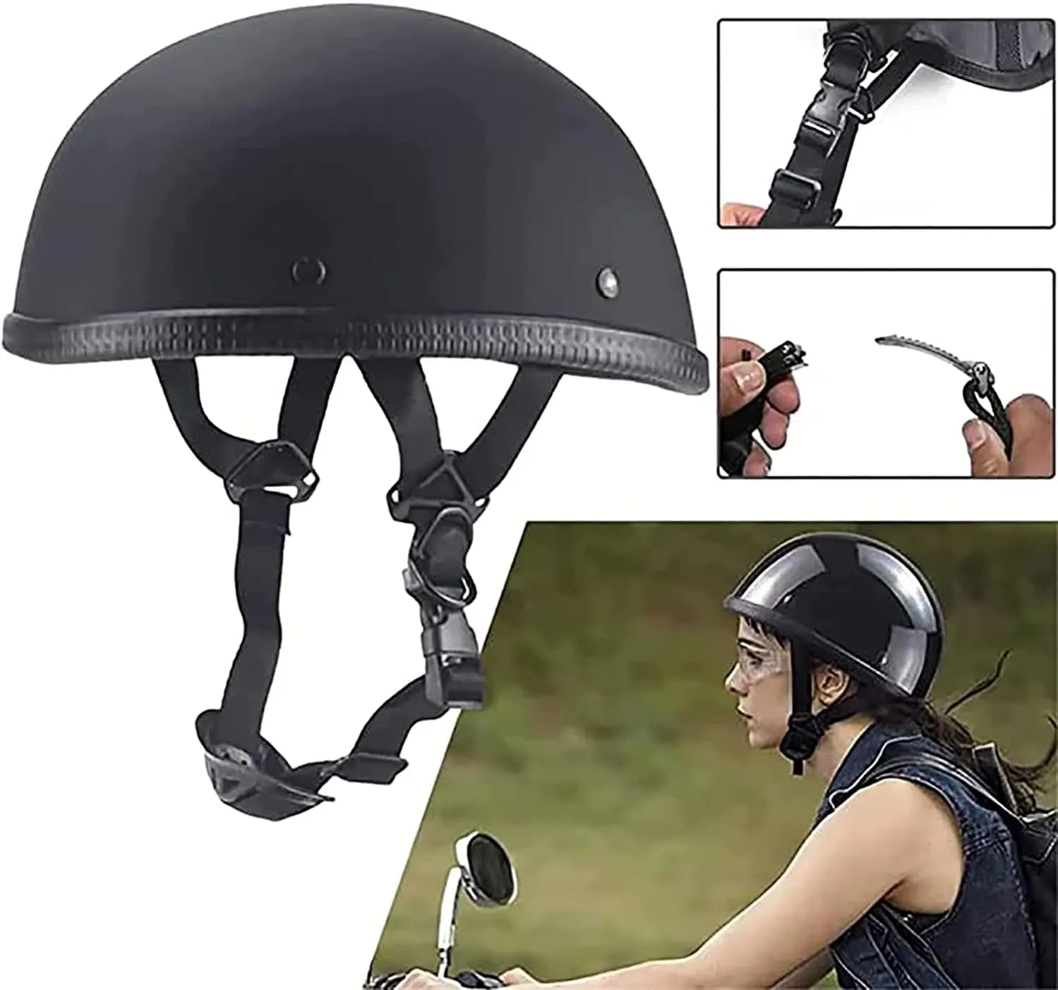 Motorcycle Half Helmet, DOT Approved Adult Men Women Retro Open Face Bike-Helmets, Bicycle/Skateboard Helmet for Adults, Bike, Skate, Scooter, Longboard Half Shell Helmet