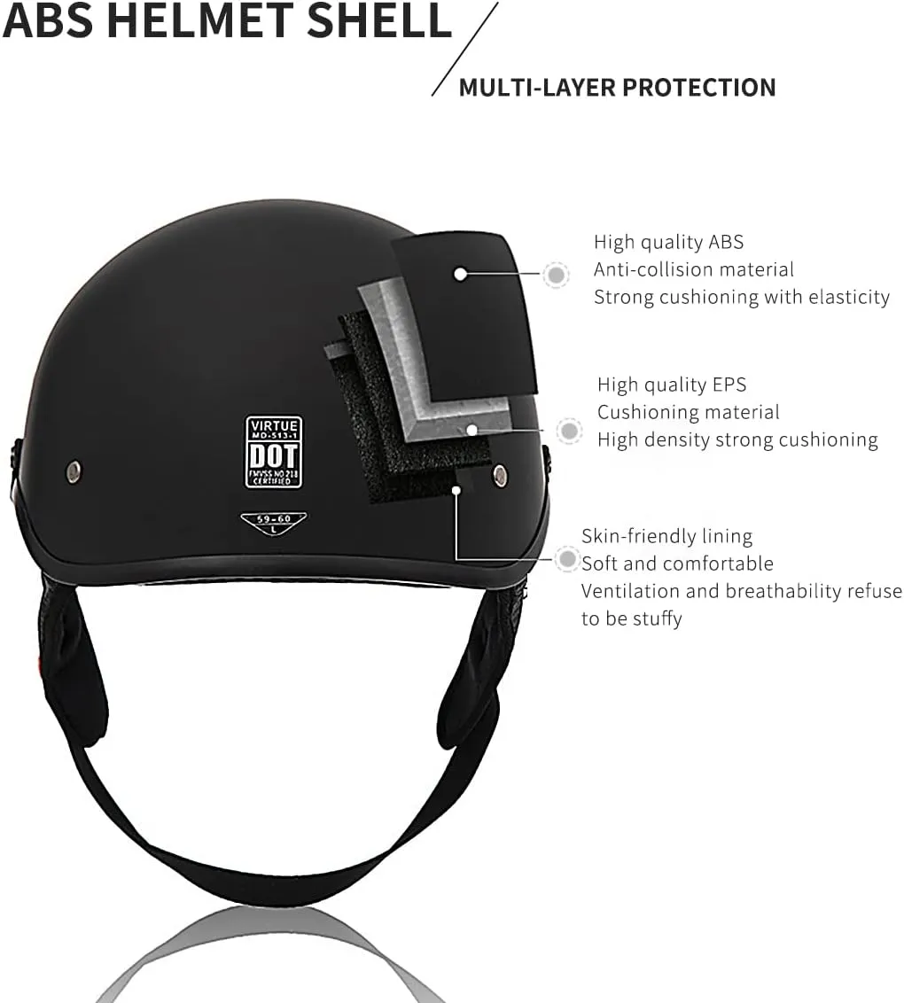 Motorcycle Half Helmet with Sun Visor Motorcycle Helmets for Men Women Helmet for Adult Scooter ATV Cruiser DOT Approved