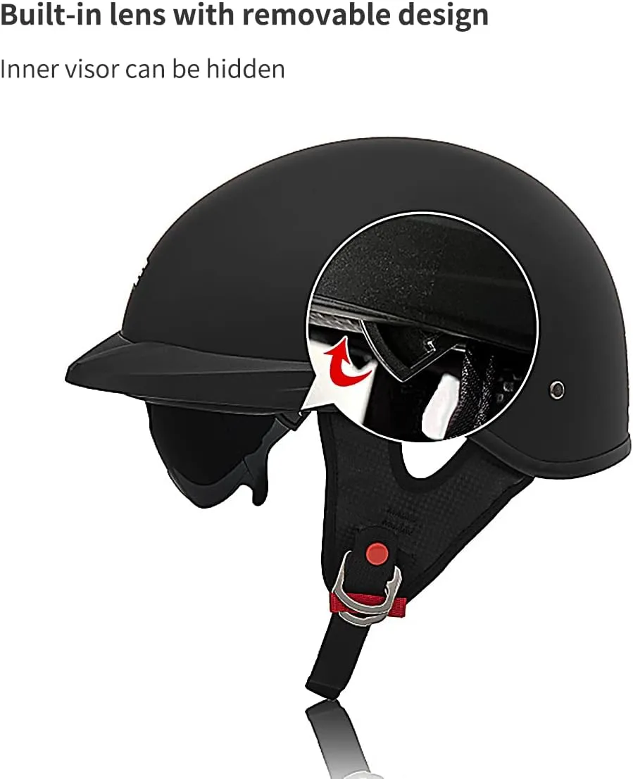 Motorcycle Half Helmet with Sun Visor Motorcycle Helmets for Men Women Helmet for Adult Scooter ATV Cruiser DOT Approved