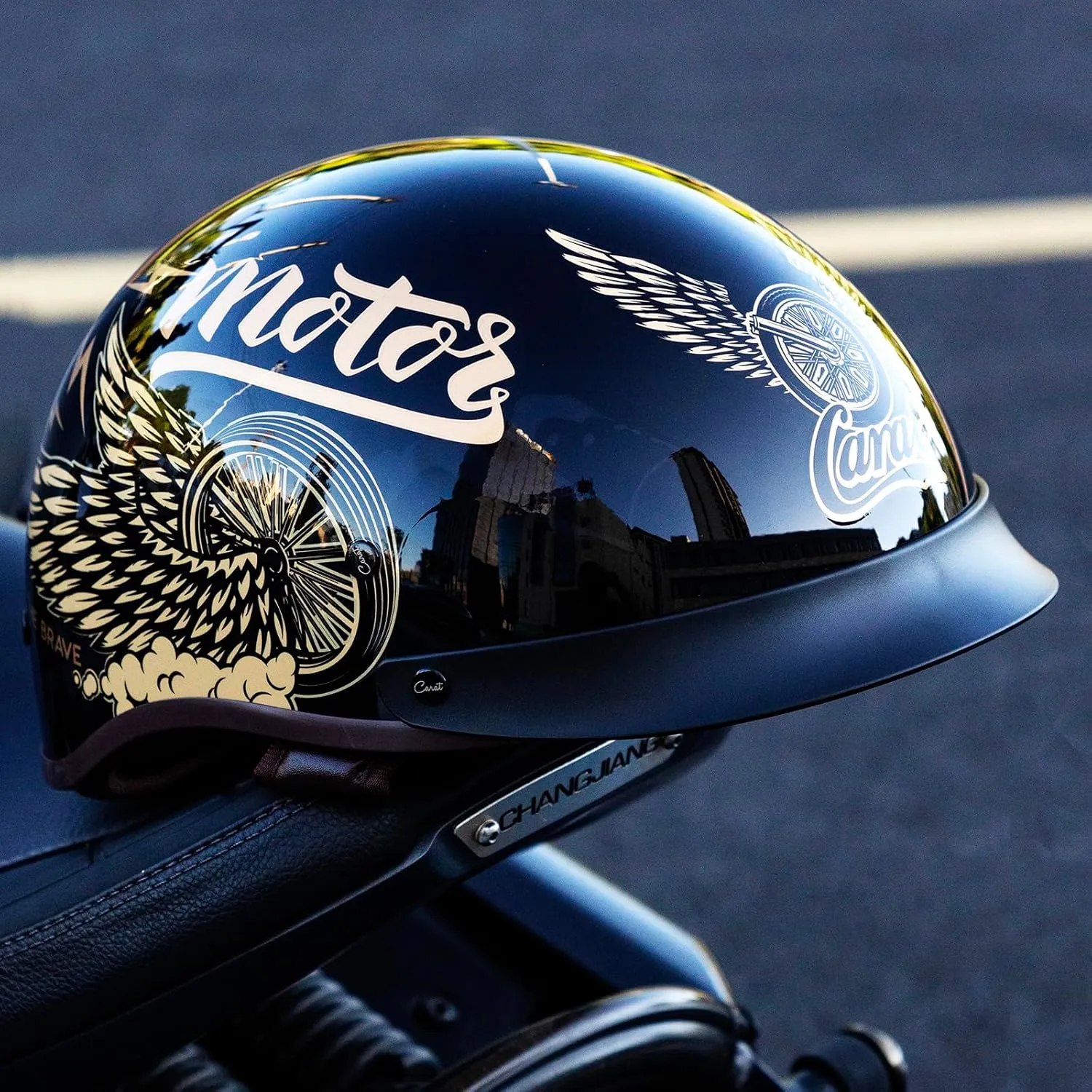 Motorcycle Half Helmet with Sun Visor, Quick Release Buckle, DOT Approved